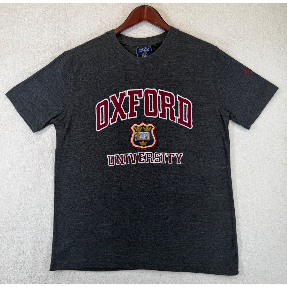 Oxford University T Shirt Mens Large Charcoal Grey Heather Embroidered Crest Tee